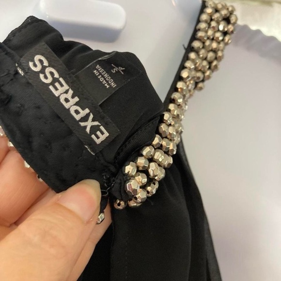 Express Elegant Black Halter Top with Beaded Neckline S - Picture 4 of 6